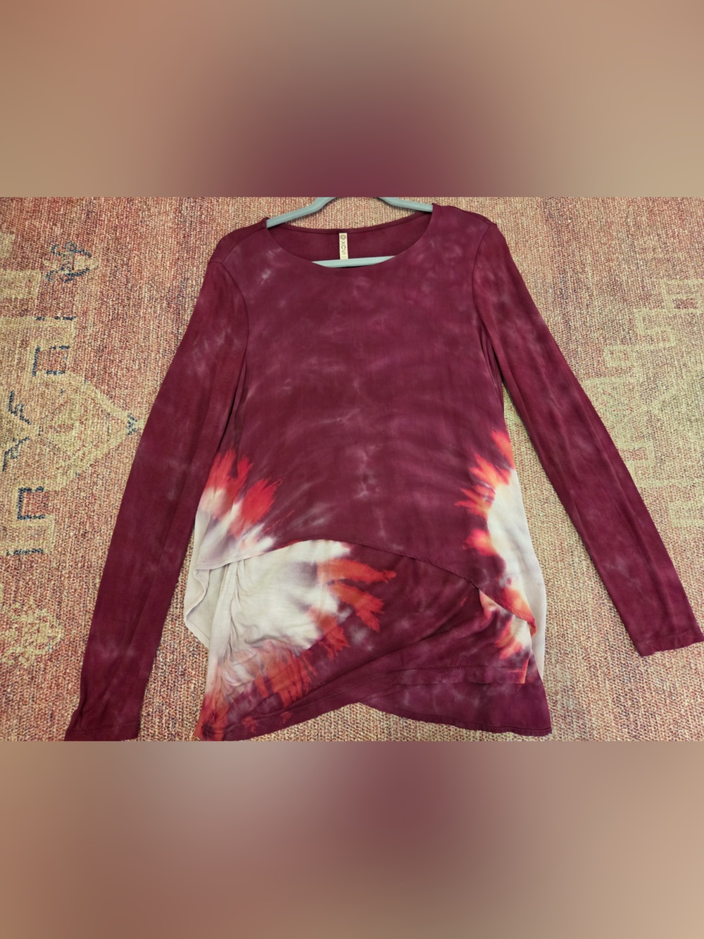 XCVI wearables long sleeve burgundy tie dye crew neck tunic wrap front sz small